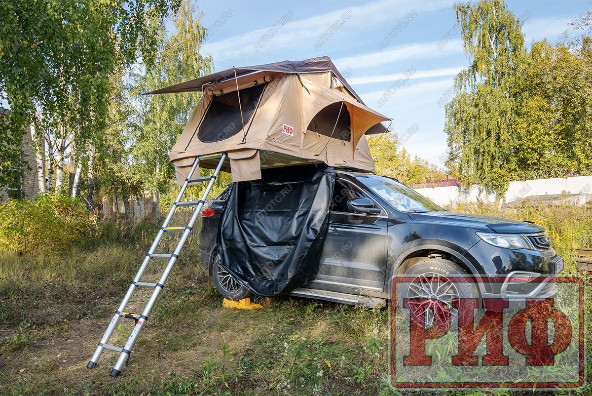125 439 р. Палатка на крышу автомобиля РИФ Soft RT01-140, тент песочный, корпус черный, 240х140х130 см РИФ rifrt011406090w  с доставкой в г. Пермь