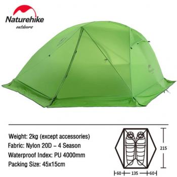 20 999 р. Палатка Naturehike Star-river Si 2-местная, алюминиевый каркас, сверхлегкая, снежная юбка, зеленый Naturehike nh17t012-t-grskr  с доставкой в г. Пермь. Увеличить фотографию 1