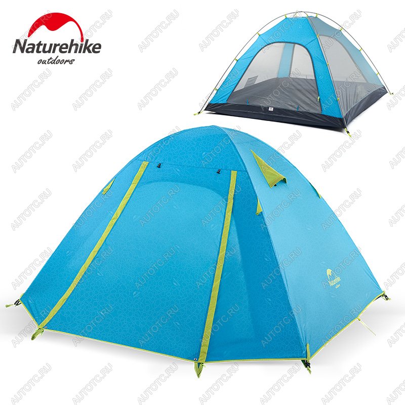 11 989 р. Палатка Naturehike P-Series 4-местная, алюминиевый каркас, голубая Naturehike nh18z044-p-4sbl  с доставкой в г. Пермь