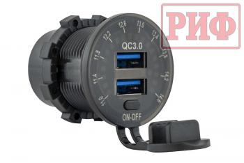 1 699 р. Розетка USB 2 QC 3.0 с вольтметром РИФ rif22-4-01460  с доставкой в г. Пермь. Увеличить фотографию 1