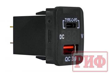 1 779 р. Розетка USB Type C, QC 3.0 с вольтметром для Toyota 32x20 РИФ rif22-4-1013400  с доставкой в г. Пермь. Увеличить фотографию 1