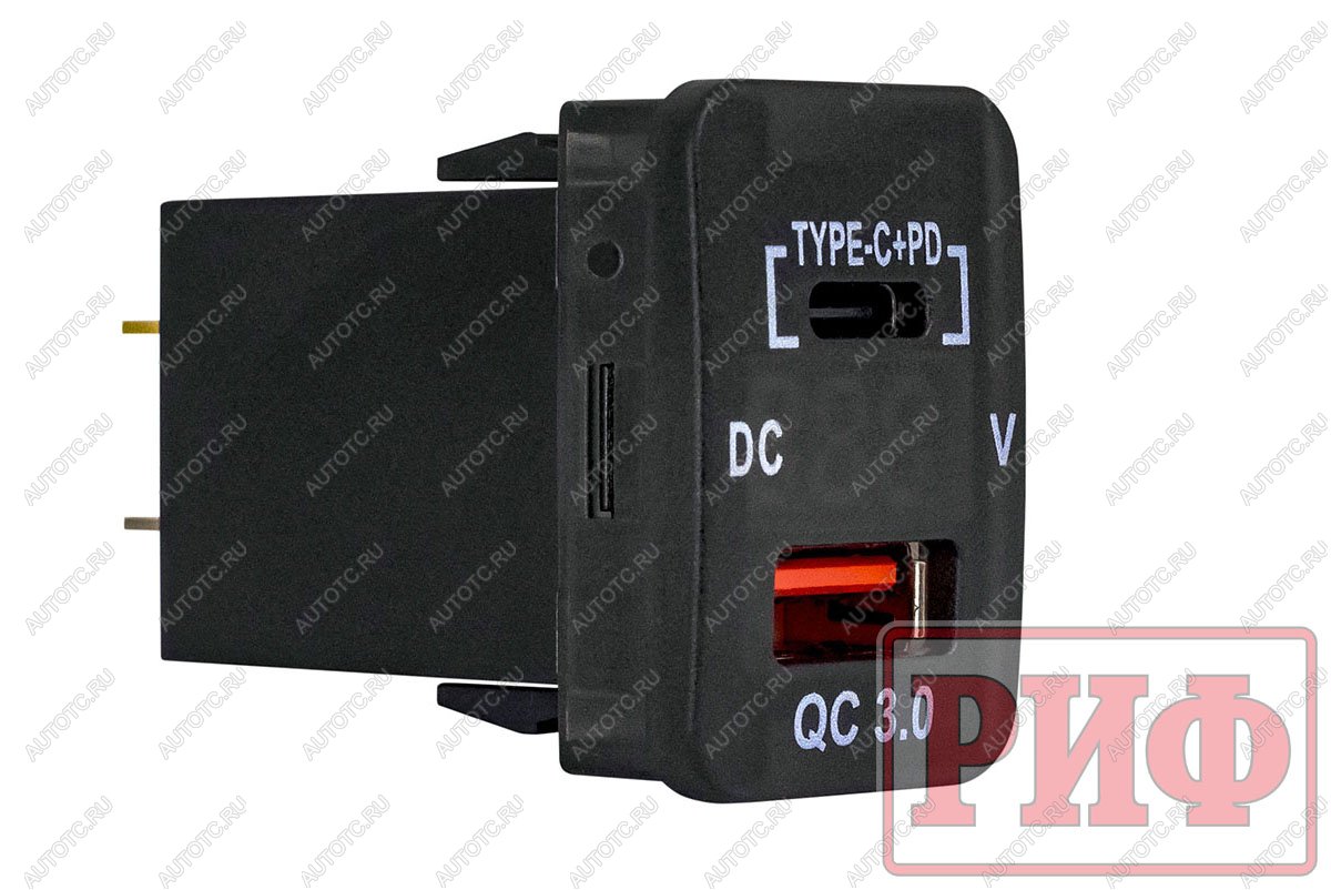 1 779 р. Розетка USB Type C, QC 3.0 с вольтметром для Toyota 32x20 РИФ rif22-4-1013400  с доставкой в г. Пермь