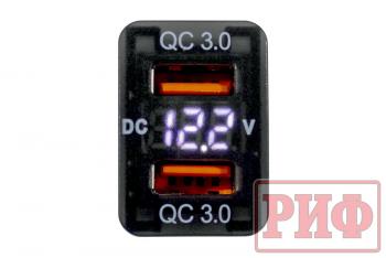 1 589 р. Розетка USB 2 QC 3.0 с вольтметром для Toyota 32x20 РИФ rif22-4-1013500  с доставкой в г. Пермь. Увеличить фотографию 3