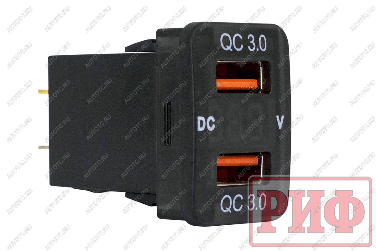 1 589 р. Розетка USB 2 QC 3.0 с вольтметром для Toyota 32x20 РИФ rif22-4-1013500  с доставкой в г. Пермь