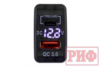 1 849 р. Розетка USB Type C, QC 3.0 с вольтметром для Toyota 40x20 РИФ rif22-4-1013600  с доставкой в г. Пермь. Увеличить фотографию 3