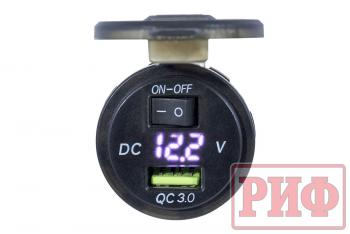 269 р. Розетка USB QC 3.0 с вольтметром, 34x37х54 РИФ rif22-4-1014200  с доставкой в г. Пермь. Увеличить фотографию 3