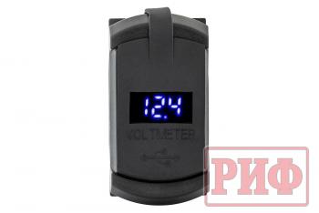 1 699 р. Розетка USB Type PD, QC 3.0 с вольтметром, синяя подсветка РИФ rif22-4-41480  с доставкой в г. Пермь. Увеличить фотографию 2