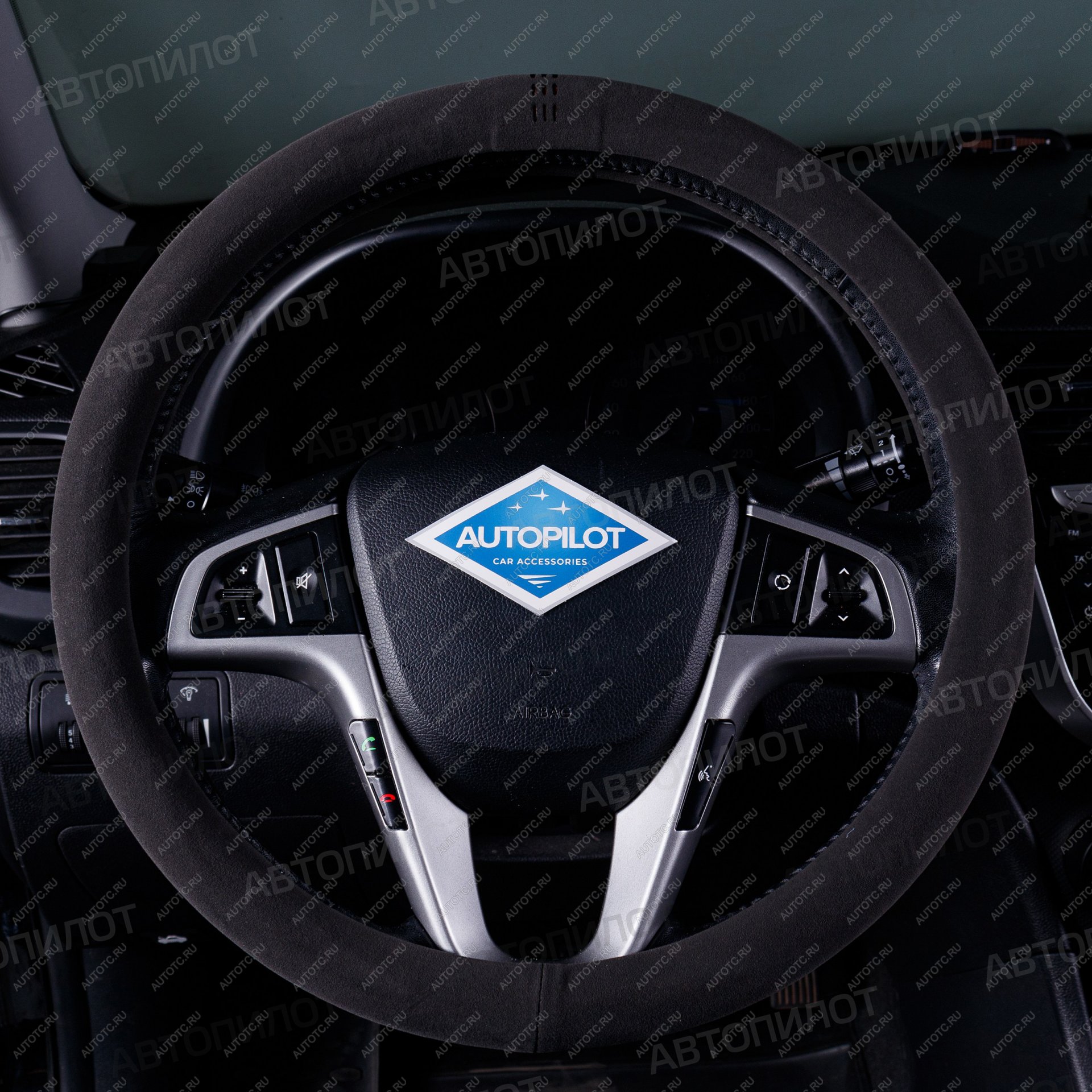899 р. Оплётка на руль (37-39см BLW-007 замша) Автопилот   (серый/красный)  с доставкой в г. Пермь