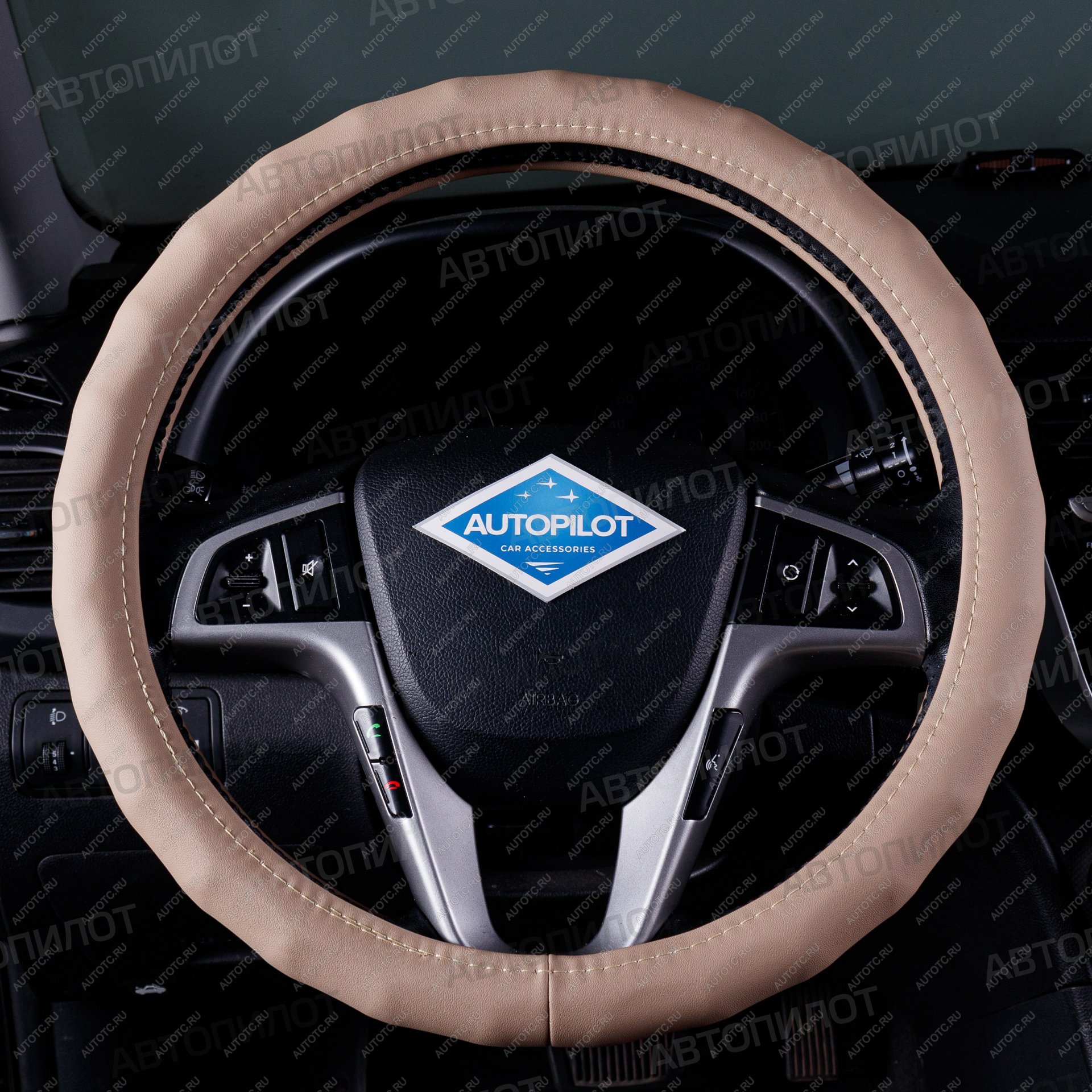 669 р. Оплётка на руль (37-39см BLW-008 кож/зам ) Автопилот Honda Mobilio 2 DD4,DD5 1-ый рестайлинг (2017-2019) (бежевый)  с доставкой в г. Пермь