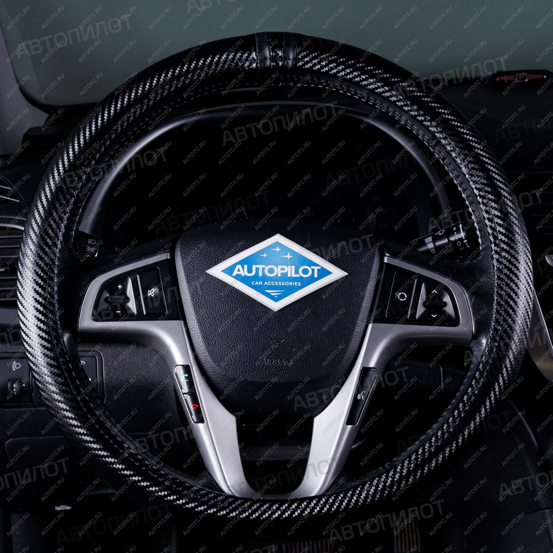 629 р. Оплётка на руль (37-39см BLW-010 кож/зам+карбон ) Автопилот Honda Mobilio 2 DD4,DD5 1-ый рестайлинг (2017-2019) (черный)  с доставкой в г. Пермь