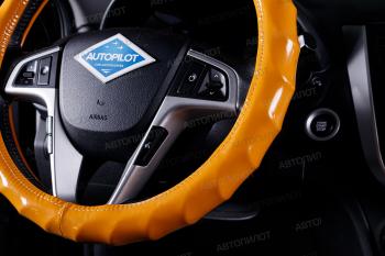 749 р. Оплётка на руль (37-39см BLW-012 кож/зам) Автопилот   (оранжевый)  с доставкой в г. Пермь. Увеличить фотографию 3