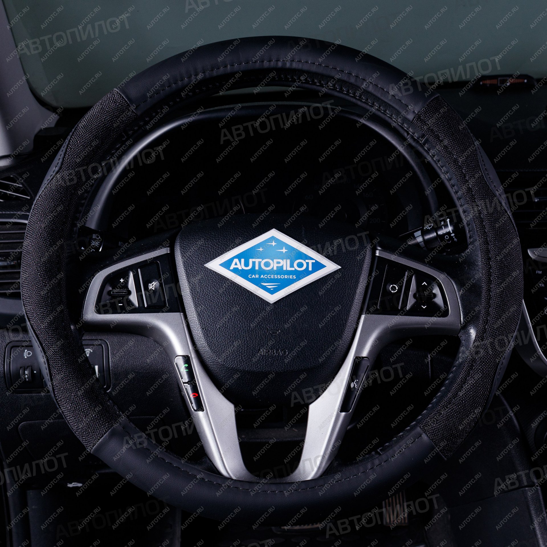599 р. Оплётка на руль (37-39см BLW-013 кож/зам+ замша) Автопилот Honda Mobilio 2 DD4,DD5 1-ый рестайлинг (2017-2019) (черный)  с доставкой в г. Пермь