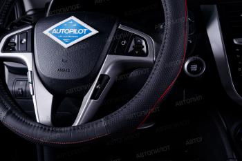 699 р. Оплётка на руль (37-39см BLW-018 кож/зам+карбон) Автопилот Honda Mobilio 2 DD4,DD5 1-ый рестайлинг (2017-2019) (черный/строчка красная)  с доставкой в г. Пермь. Увеличить фотографию 4