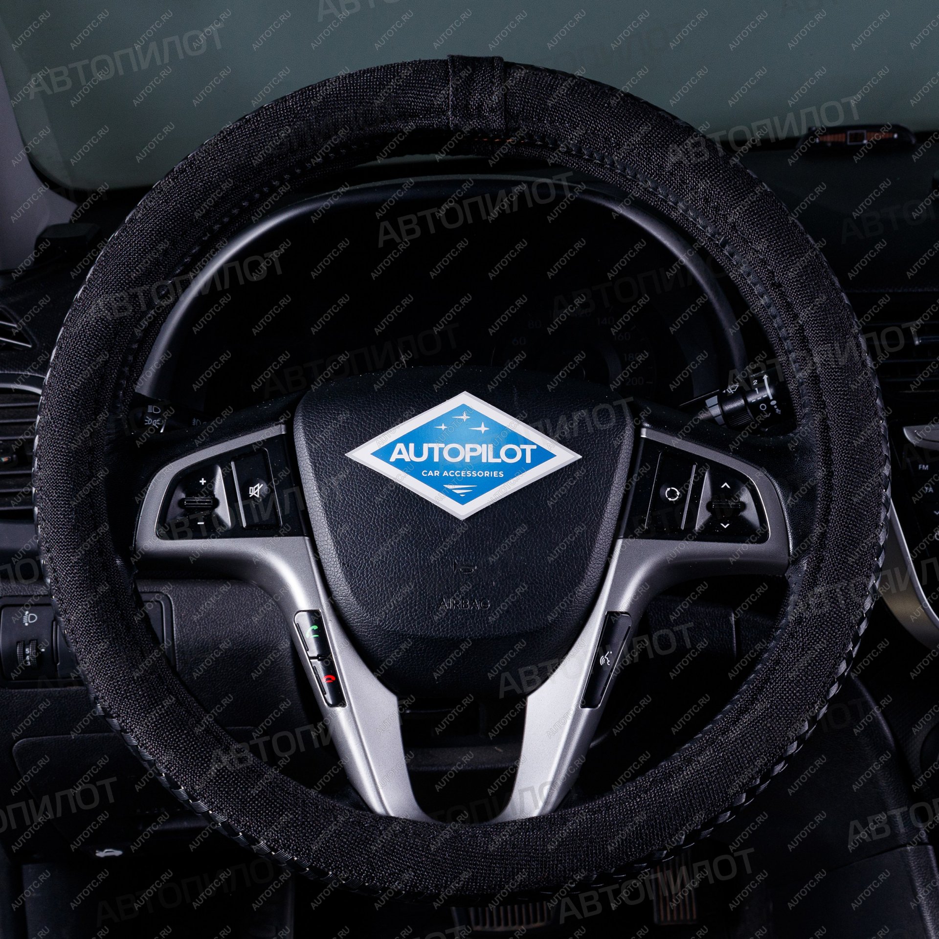 599 р. Оплётка на руль (37-39см BLW-028 кож/зам+текстиль) Автопилот Honda Mobilio 2 DD4,DD5 1-ый рестайлинг (2017-2019) (черный)  с доставкой в г. Пермь