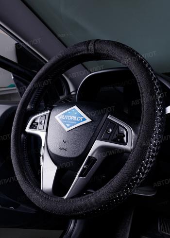 599 р. Оплётка на руль (37-39см BLW-028 кож/зам+текстиль) Автопилот Honda Mobilio 2 DD4,DD5 1-ый рестайлинг (2017-2019) (черный)  с доставкой в г. Пермь. Увеличить фотографию 2