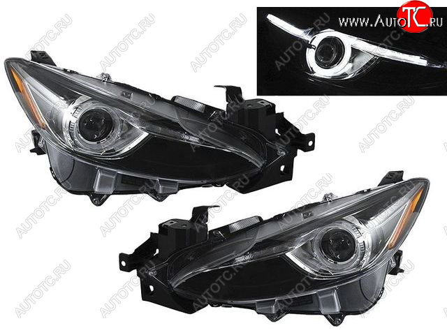 46 899 р. Комплект фар в сборе EAGLE EYES  Mazda 3/Axela ( BL,  BM) (2009-2019) дорестайлинг седан, дорестайлинг, хэтчбэк 5 дв., рестайлинг седан, рестайлинг, хэтчбэк, дорестайлинг, хэтчбэк (линзованная, со светящимся ободком )  с доставкой в г. Пермь