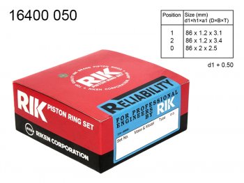Кольца поршневые (комплект) 0,50 K20A RIKEN Honda StepWagon RG минивэн дорестайлинг (2005-2007)