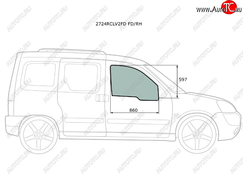 2 789 р. Стекло боковое опускное (Спереди Справа Цвет зеленый) Citroen Berlingo 96-12  Peugeot Partner 96- XYG 2724RCLV2FD FD/RH  с доставкой в г. Пермь