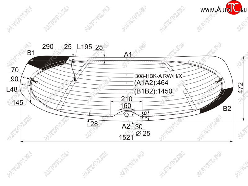 12 749 р. Стекло заднее (Цвет зеленый Обогрев Антенна 35D HBK) Peugeot 308 07-15 XYG 308-HBK-A RW/H/X  с доставкой в г. Пермь