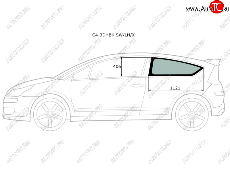 1 299 р. Стекло кузова боковое (не опускное) (Слева Цвет зеленый) Citroen C4 04-11 XYG C4-3DHBK SW/LH/X  с доставкой в г. Пермь