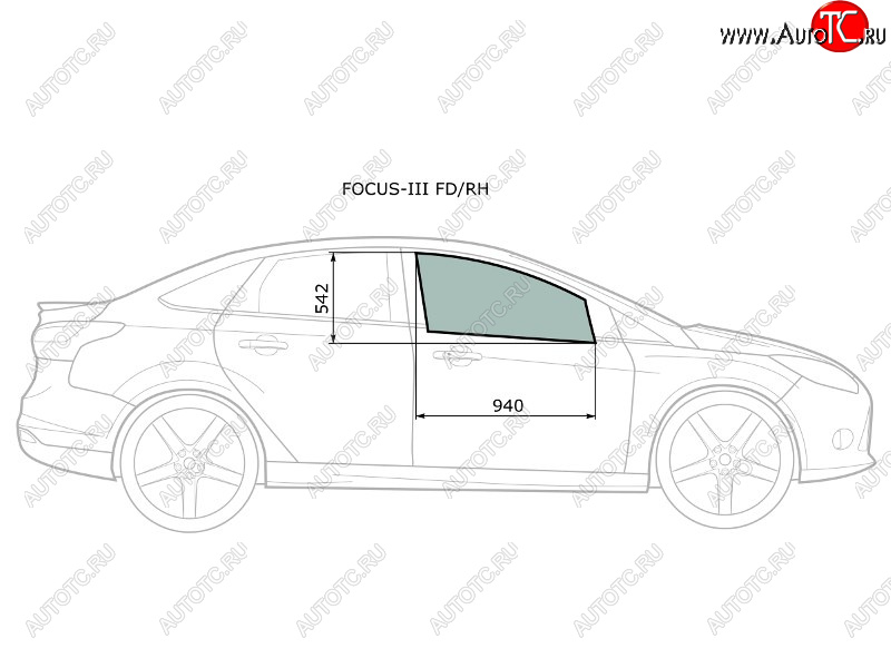 2 789 р. Стекло боковое опускное (Спереди Справа Цвет зеленый) Ford Focus 10-19 XYG FOCUS-III FD/RH  с доставкой в г. Пермь