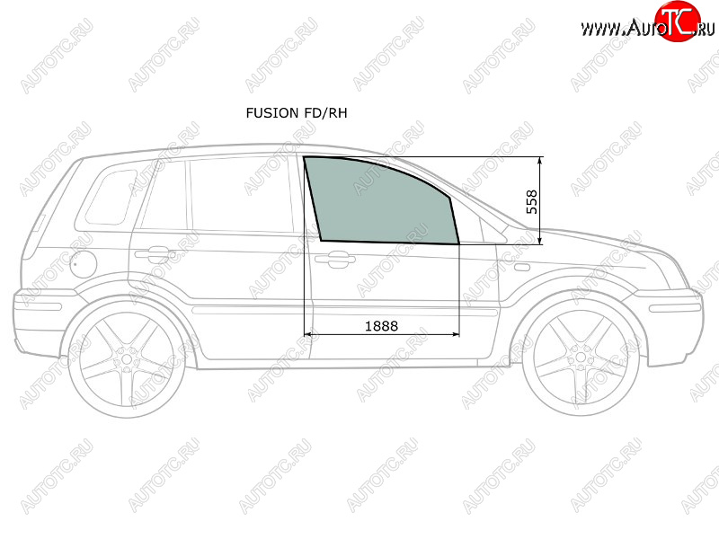 2 599 р. Стекло боковое опускное (Спереди Справа Цвет зеленый) Ford Fusion 02-12 XYG FUSION FD/RH  с доставкой в г. Пермь