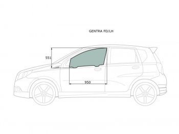 2 789 р. Стекло боковое опускное (Спереди Слева Цвет зеленый) Chevrolet Aveo 02-11  Kalos 03-08  Nexia 20 XYG GENTRA FD/LH  с доставкой в г. Пермь. Увеличить фотографию 1