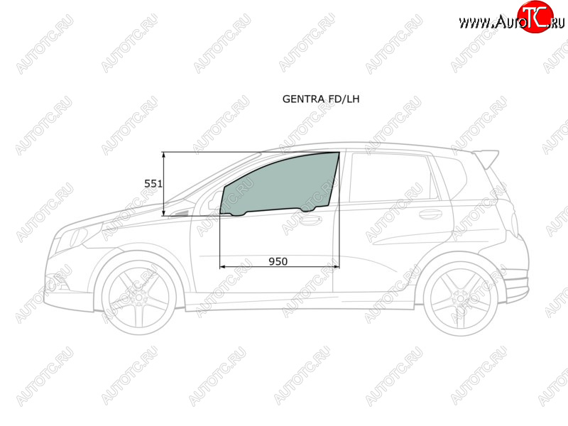 2 789 р. Стекло боковое опускное (Спереди Слева Цвет зеленый) Chevrolet Aveo 02-11  Kalos 03-08  Nexia 20 XYG GENTRA FD/LH  с доставкой в г. Пермь