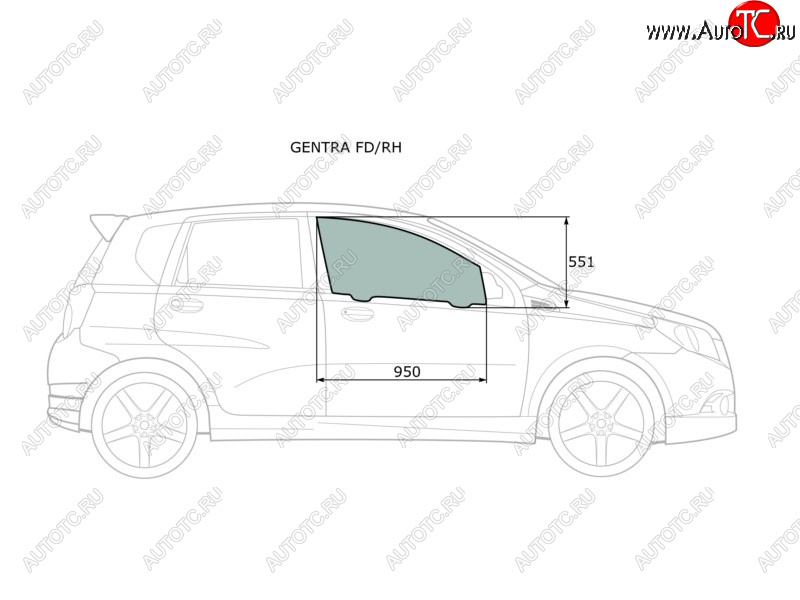 2 789 р. Стекло боковое опускное (Спереди Справа Цвет зеленый) Chevrolet Aveo 02-11  Kalos 03-08  Nexia 2 XYG GENTRA FD/RH  с доставкой в г. Пермь