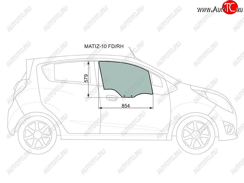 2 789 р. Стекло боковое опускное (Спереди Справа Цвет зеленый) Chevrolet Spark 10-22  Daewoo Matiz 09-11  XYG MATIZ-10 FD/RH  с доставкой в г. Пермь