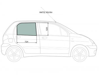 2 349 р. Стекло боковое опускное (Сзади Справа Цвет зеленый) Daewoo Matiz 97-15                             XYG MATIZ RD/RH  с доставкой в г. Пермь. Увеличить фотографию 2