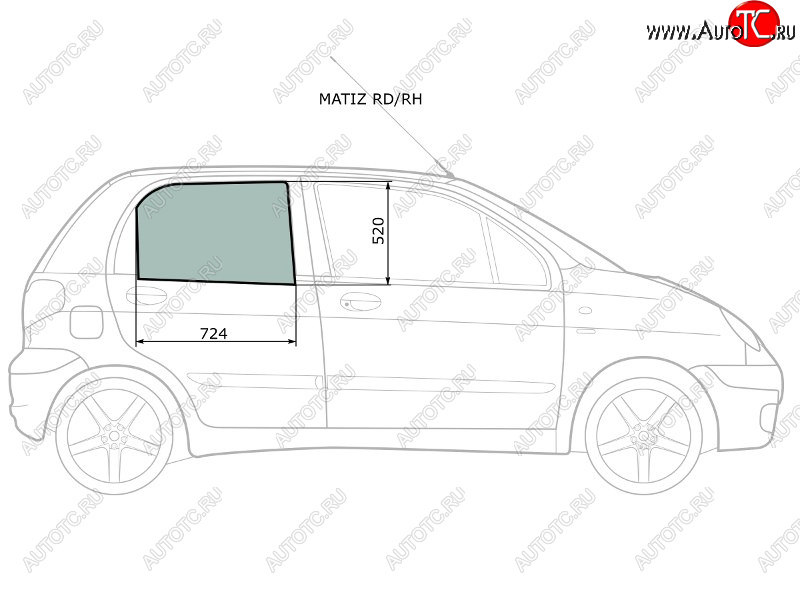 2 349 р. Стекло боковое опускное (Сзади Справа Цвет зеленый) Daewoo Matiz 97-15                             XYG MATIZ RD/RH  с доставкой в г. Пермь