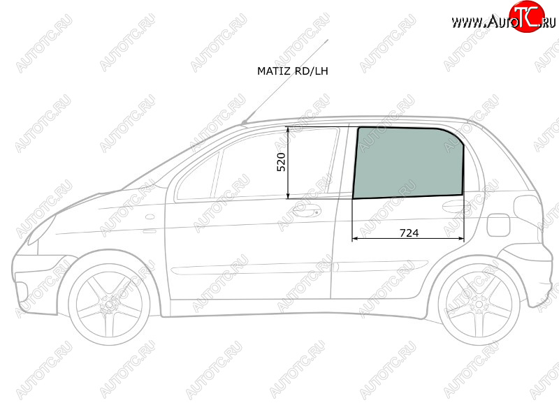2 349 р. Стекло боковое опускное (Сзади Слева Цвет зеленый) Chevrolet Matiz 04-05  Daewoo Matiz 97-15 XYG MATIZ RD/LH  с доставкой в г. Пермь