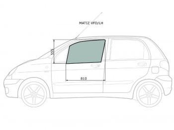 2 599 р. Стекло боковое опускное (Спереди Слева Цвет зеленый) Chevrolet Matiz 04-05  Daewoo Matiz 97-15 XYG MATIZ VFD/LH  с доставкой в г. Пермь. Увеличить фотографию 1
