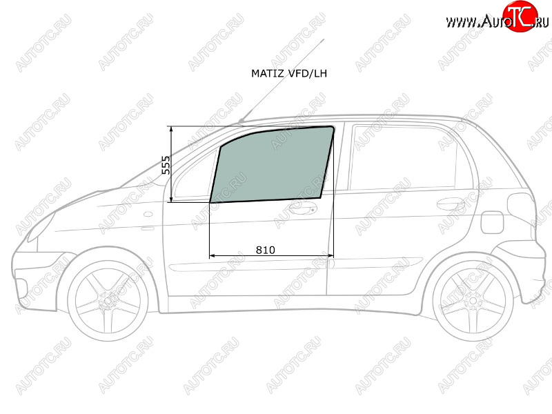 2 599 р. Стекло боковое опускное (Спереди Слева Цвет зеленый) Chevrolet Matiz 04-05  Daewoo Matiz 97-15 XYG MATIZ VFD/LH  с доставкой в г. Пермь