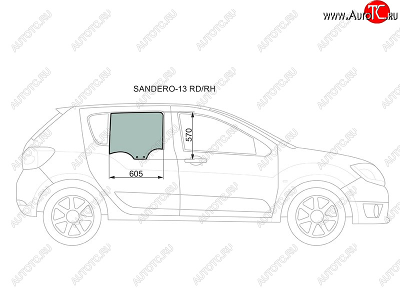2 349 р. Стекло боковое опускное (Сзади Справа Цвет зеленый) Renault Logan 14-22  Sandero 14-22  Dacia Lo XYG SANDERO-13 RD/RH  с доставкой в г. Пермь