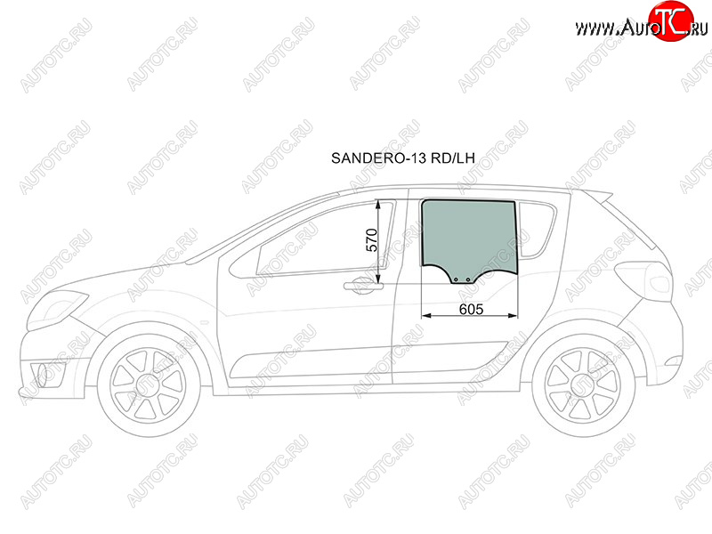 2 349 р. Стекло боковое опускное (Сзади Слева Цвет зеленый) Renault Logan 14-22  Sandero 14-22  Dacia Log XYG SANDERO-13 RD/LH  с доставкой в г. Пермь