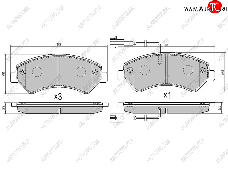 1 999 р. Колодки тормозные перед FL-FR SAT Peugeot Boxer 250 (2006-2014) (2 датчика износа с камерами наполнением)  с доставкой в г. Пермь