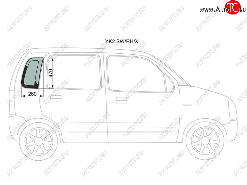 929 р. Стекло кузова боковое (не опускное) (Справа Цвет зеленый) Chevrolet MW 03-10  Suzuki Wagon R Solio XYG YK2 SW/RH/X  с доставкой в г. Пермь