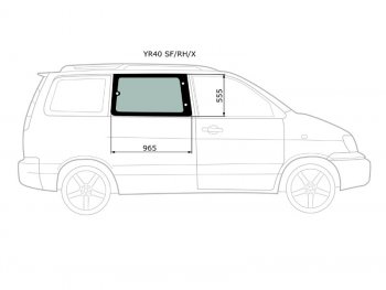 3 399 р. Стекло кузова боковое (не опускное) (Справа Цвет зеленый) Toyota Lite Ace 96-07  Lite Ace Noah 96- XYG YR40 SF/RH/X  с доставкой в г. Пермь. Увеличить фотографию 1