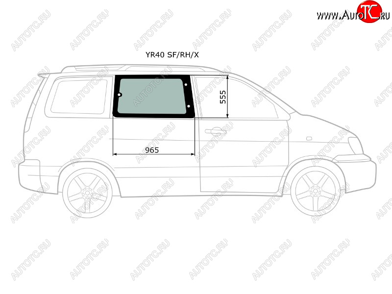 3 399 р. Стекло кузова боковое (не опускное) (Справа Цвет зеленый) Toyota Lite Ace 96-07  Lite Ace Noah 96- XYG YR40 SF/RH/X  с доставкой в г. Пермь