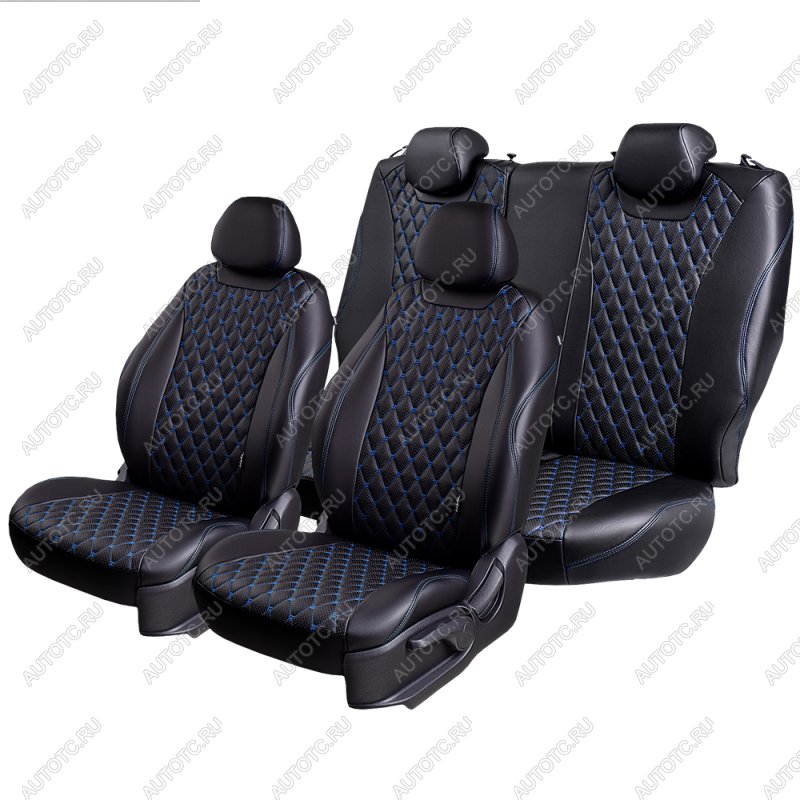 13 949 р. Комплект чехлов для сидений (РЗС 60/40 + подл., 3Г, экокожа) Lord Autofashion БАЙРОН   Chery Tiggo 7 Pro Max  T1E (2022-2025) дорестайлинг, рестайлинг (Черный, вставка черная, строчка синяя)  с доставкой в г. Пермь