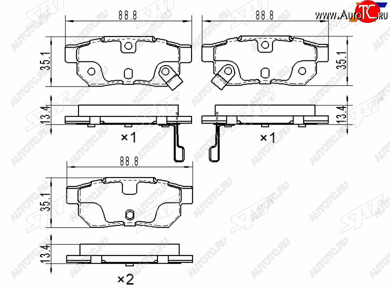 2 199 р. Колодки тормозные задние RH-LH SAT Honda Fit GP,GK  дорестайлинг (2013-2015)  с доставкой в г. Пермь