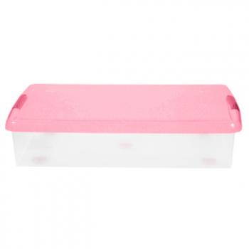 3 969 р. Короб для хранения IRIS THIN BOX 85л, прозрачный-розовый  ug-850p  с доставкой в г. Пермь. Увеличить фотографию 2
