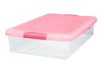 3 969 р. Короб для хранения IRIS THIN BOX 85л, прозрачный-розовый  ug-850p  с доставкой в г. Пермь. Увеличить фотографию 1