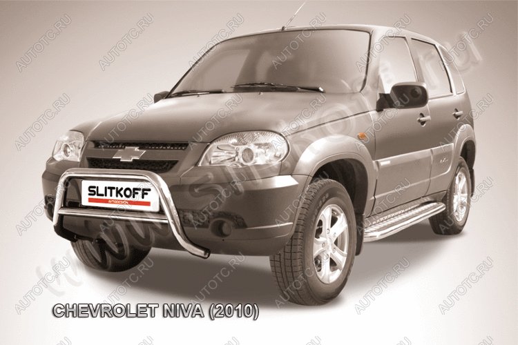 22 499 р. Защита переднего бампера кенгурятник низкий d57 Slitkoff  Chevrolet Niva  2123 (2009-2020) рестайлинг (нержавейка полированная)  с доставкой в г. Пермь