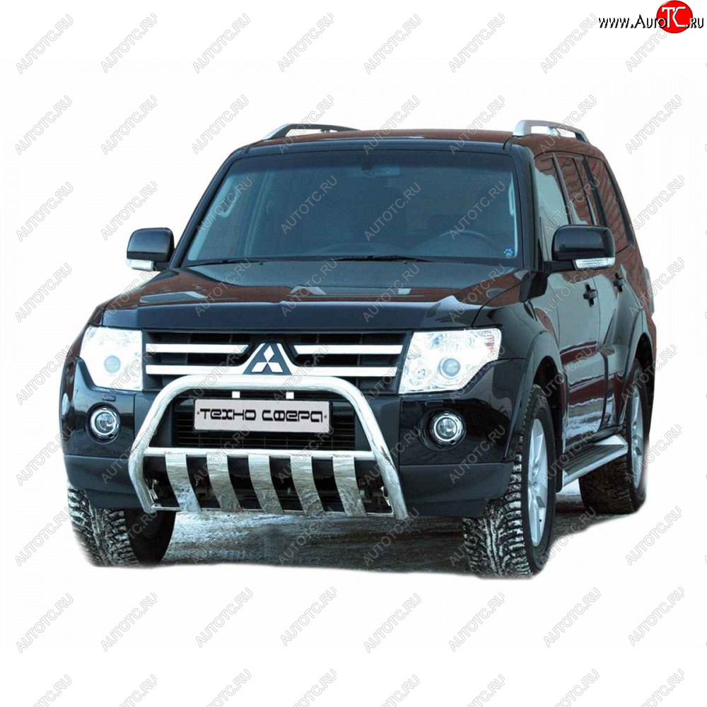 12 699 р. Передок плоский с полимерным покрытием d63.5, Техно Сфера Mitsubishi Pajero 4 V90 2-ой рестайлинг (2014-2020) (Черный матовый)  с доставкой в г. Пермь