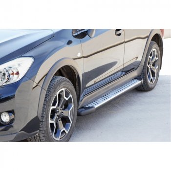 Пороги бумер алюминиевые с резинкой, Техно Сфера Subaru XV ( GP/G33,  GT/G24) (2012-2025) дорестайлинг, рестайлинг