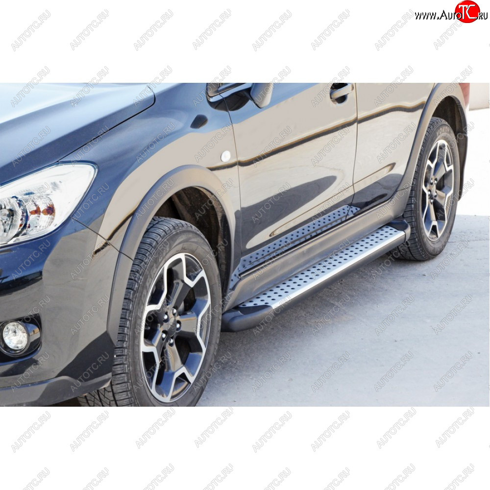 31 999 р. Пороги бумер алюминиевые с резинкой, Техно Сфера Subaru XV GT/G24 дорестайлинг (2017-2021) (Черный матовый)  с доставкой в г. Пермь