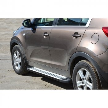Пороги бумер алюминиевые с резинкой, Техно Сфера KIA Sportage ( 1 JA,  2 JE,KM,  3 SL,  4 QL,  5 NQ5) (1993-2025) дорестайлинг,  рестайлинг, рестайлинг